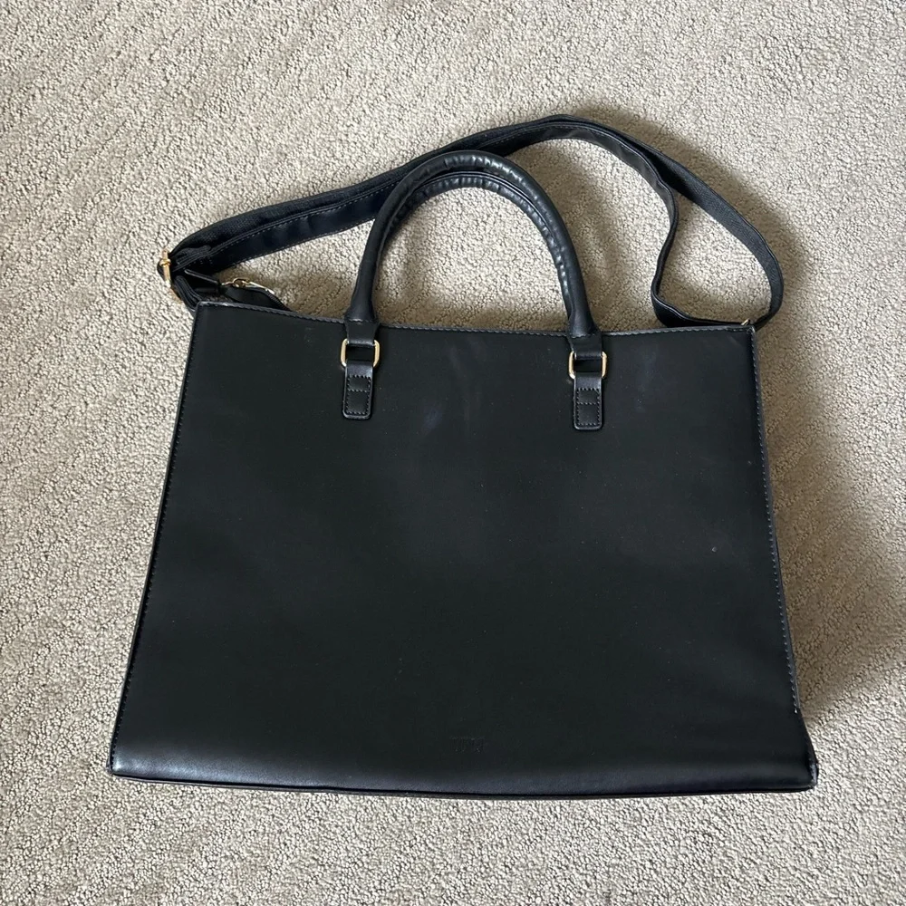 Black Floral-Embossed Laptop Tote with Scarf Accent